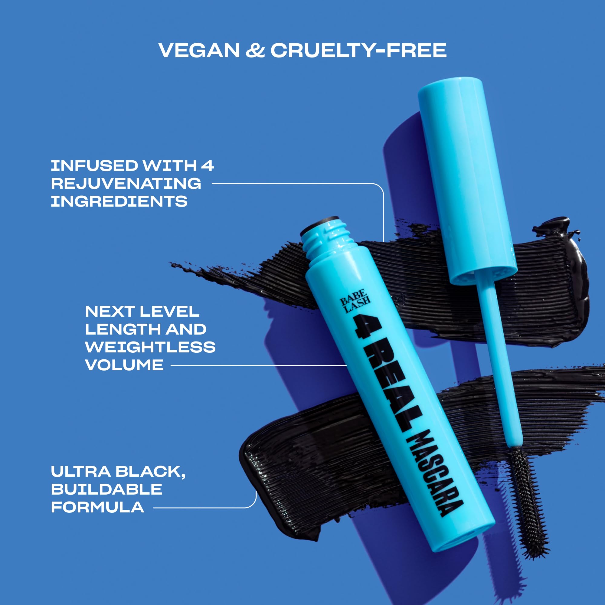 Babe Original 4 Real Mascara Black for Volume, Length, and Lift in Eyelashes, Defined & Flutterly Look, Vegan & Cruelty-Free, 8.5g