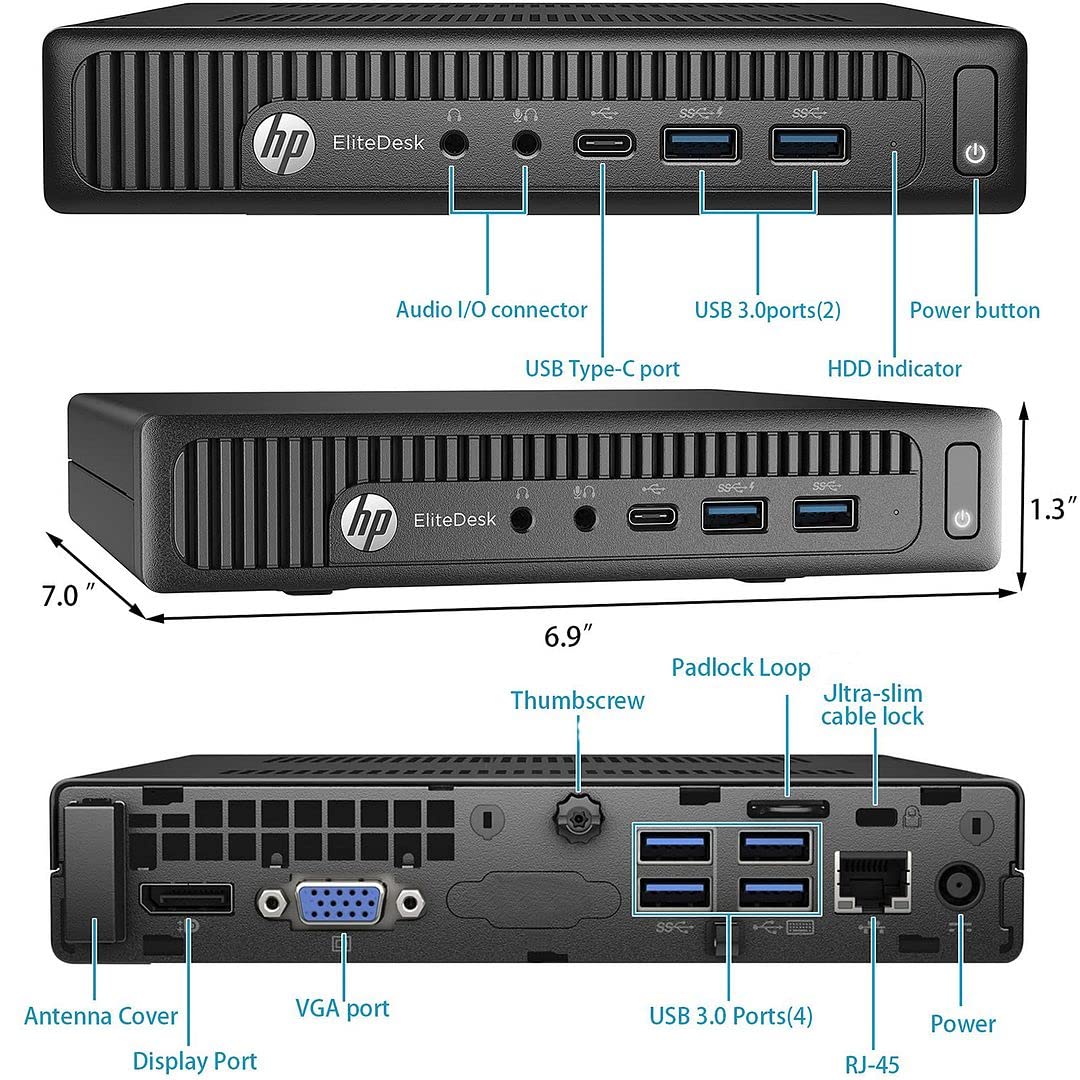 HP Mini PC EliteDesk 800 G2 Micro Desktop,i7 6700 Quad Core Up to 4.00GHz,16GB DDR4 1TB SSD,AX210 Built-in WiFi 6E + Bluetooth 5.2,HDMI,VGA,DP,Windows 10 Pro,Wireless K&M + TJJ Mouse Pad(Renewed)