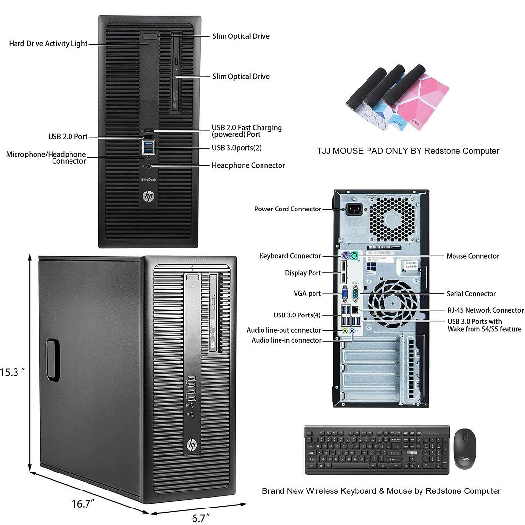 HP Tower Computers EliteDesk 800 G2 PC Tower,Intel Quad Core i7 Desktop,16GB Ram 512GB SSD,3TB HDD,DVD,VGA,USB,BT,DP,AX210 Built-in WiFi, Wireless K&M + TJJ Mouse PAD,Win10(Renewed)