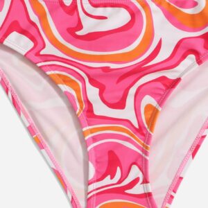 WDIRARA Girl's Swimwear Beach Sport All Over Marble Print 2 Piece Bikini Preppy Swimsuit Bathing Suits Pink and Orange 10-11Y