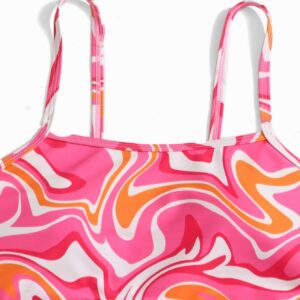 WDIRARA Girl's Swimwear Beach Sport All Over Marble Print 2 Piece Bikini Preppy Swimsuit Bathing Suits Pink and Orange 10-11Y