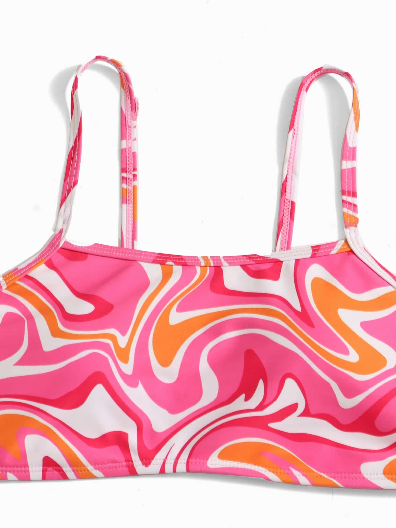 WDIRARA Girl's Swimwear Beach Sport All Over Marble Print 2 Piece Bikini Preppy Swimsuit Bathing Suits Pink and Orange 10-11Y