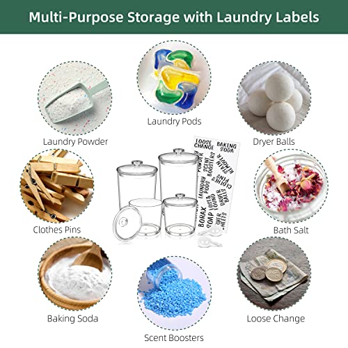 TIDIdea 4 Pack Laundry Room Organization Jars - Laundry Storage Containers with Labels & Scoops Hold Pods, Powder, Scent Booster, Beads, Soap, Detergent - Great Laundry Organizer - Clear Acrylic