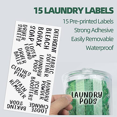 TIDIdea 4 Pack Laundry Room Organization Jars - Laundry Storage Containers with Labels & Scoops Hold Pods, Powder, Scent Booster, Beads, Soap, Detergent - Great Laundry Organizer - Clear Acrylic