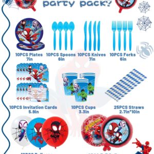 203PCS Birthday Party Supplies and Decorations for Kids, Serves 10 Guests with Backdrop, Banner, Invitation Cards, Cake Topper, Foil Balloon, Swirls, Balloons, Stickers, Tableware