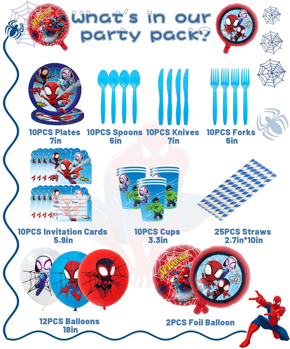 203PCS Birthday Party Supplies and Decorations for Kids, Serves 10 Guests with Backdrop, Banner, Invitation Cards, Cake Topper, Foil Balloon, Swirls, Balloons, Stickers, Tableware