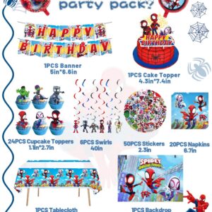 203PCS Birthday Party Supplies and Decorations for Kids, Serves 10 Guests with Backdrop, Banner, Invitation Cards, Cake Topper, Foil Balloon, Swirls, Balloons, Stickers, Tableware