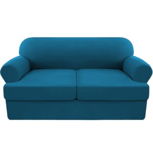 gamukai fleece t cushion loveseat sofa slipcover 3 pieces sofa covers for t cushion couch cover sofa slip covers furniture protector with 2 individual cushion (peacock blue, loveseat x-large)