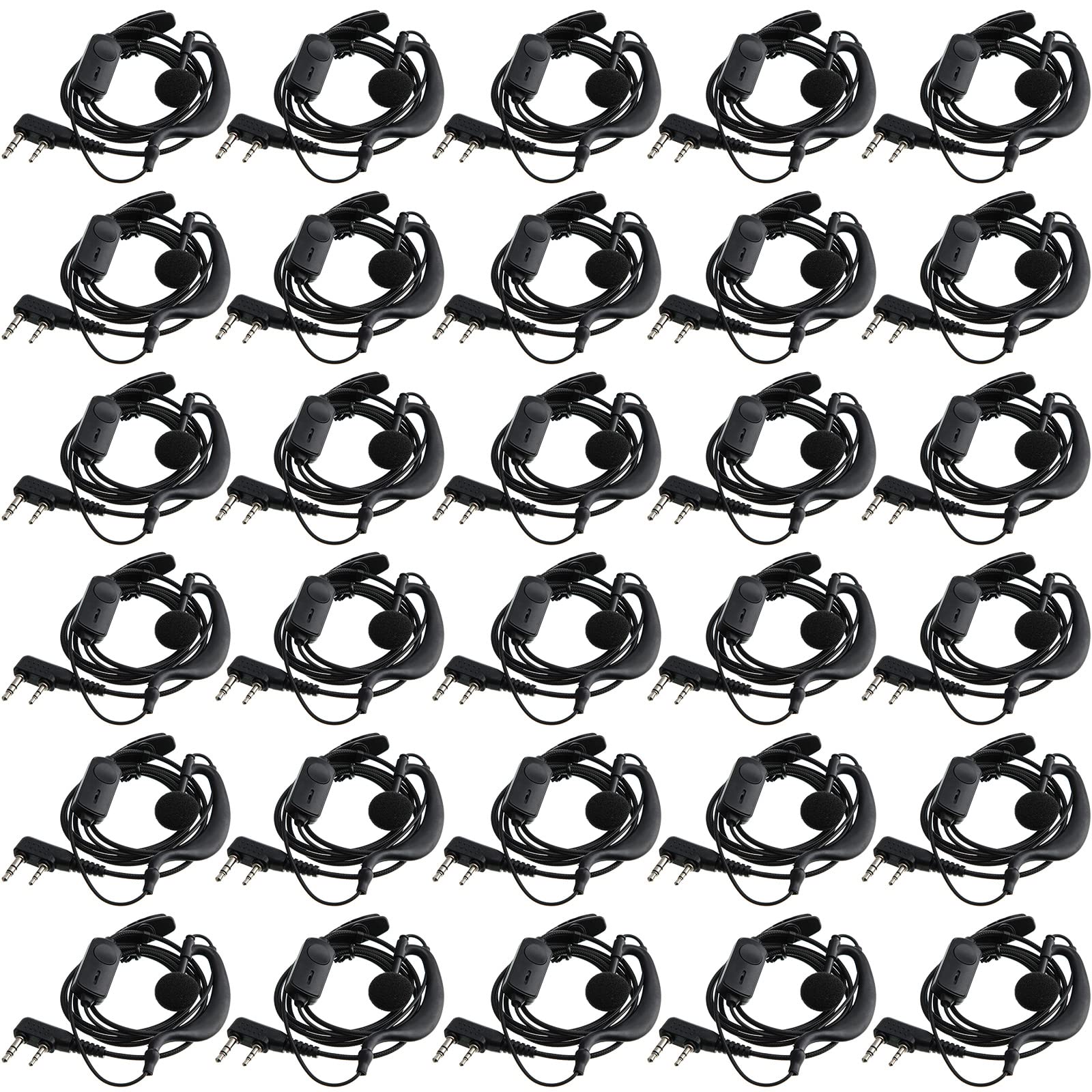 Kathfly 30 Pack Walkie Talkie Earpiece with Mic G Shape 2 Pin Headset Earpiece Two Way Radio Earpiece with Microphone Compatible with Baofeng UV-5R BF-888S Retevis H-777 RT21 RT22 PUXING HYT