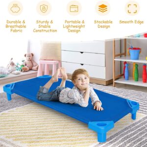 DORTALA Toddler Daycare Cots, Pack of 6, Stackable Sleeping Cots for Kids w/Easy Lift Corners, Children Nap Cots for Nursery, Preschool, Classroom, Naptime, Dark Blue