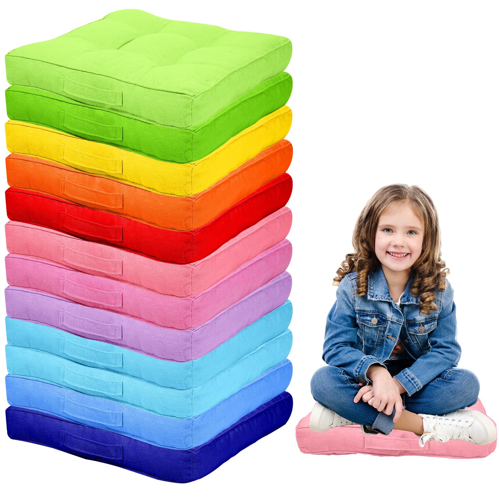 Gerrii 12 Pieces Floor Cushions Classroom Flexible Floor Seating Cushions Pillows for Kids in Home School Classroom Kindergarten Daycare Nursery (Bright Color,Square)