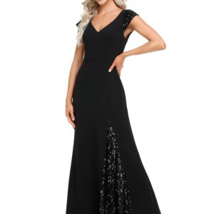 Ever-Pretty Women's Elegant Sequins Short Sleeve V Neck Long Maxi Formal Dresses Black US6