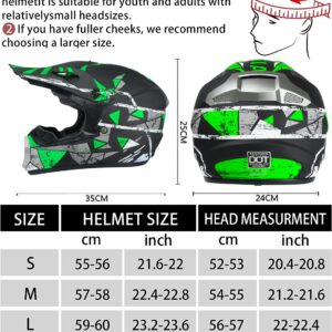 Youth Motocross Dirt Bike Helmet Anti-Collision ATV DOT Approved Offroad Motorcycle Four Wheeler Outdoor Street BMX MX Offroad Full Face Helmet (Black, Medium)