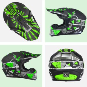 Youth Motocross Dirt Bike Helmet Anti-Collision ATV DOT Approved Offroad Motorcycle Four Wheeler Outdoor Street BMX MX Offroad Full Face Helmet (Black, Medium)