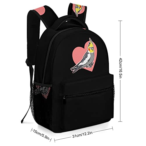 Cute Cockatiel with Heart Laptop Backpack Fashion Shoulder Bag Travel Daypack Bookbags for Men Women