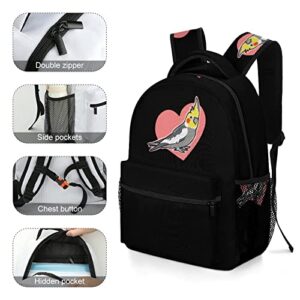 Cute Cockatiel with Heart Laptop Backpack Fashion Shoulder Bag Travel Daypack Bookbags for Men Women