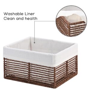 Vagusicc Wicker Storage Basket, Hand-Woven Paper Rope Wicker Baskets, Rectangular Small Wicker Baskets for Organizing, Cube Storage Bins for Closet/Clothes/Dresser, Brown, 5-Pack