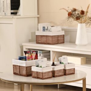 Vagusicc Wicker Storage Basket, Hand-Woven Paper Rope Wicker Baskets, Rectangular Small Wicker Baskets for Organizing, Cube Storage Bins for Closet/Clothes/Dresser, Brown, 5-Pack