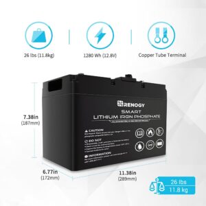 Renogy 2 Pack Smart Lithium-Iron Phosphate Battery 12V 100Ah w/Self-Heating Function for RV, Solar, Marine, and Off-Grid Applications