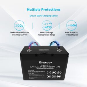 Renogy 2 Pack Smart Lithium-Iron Phosphate Battery 12V 100Ah w/Self-Heating Function for RV, Solar, Marine, and Off-Grid Applications