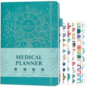 legend medical planner – 12-month health tracker journal to track meals, symptoms, blood pressure, lab test results – med & wellness notebook for daily self-care & health goals (turquoise)
