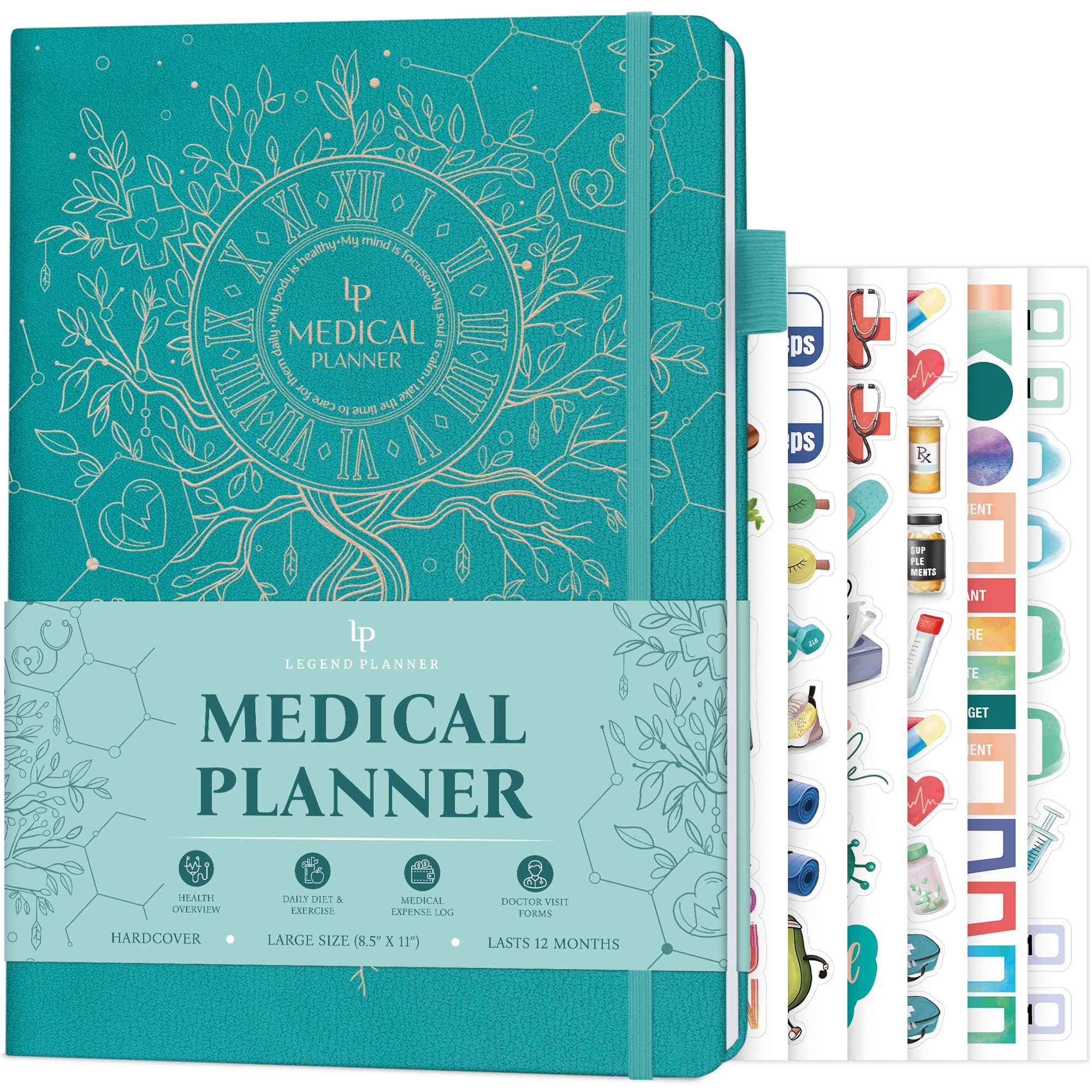 Legend Medical Planner – 12-Month Health Tracker Journal to Track Meals, Symptoms, Blood Pressure, Lab Test Results – Med & Wellness Notebook for Daily Self-Care & Health Goals (Turquoise)