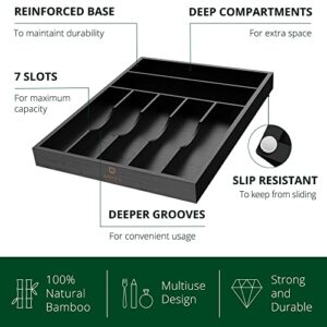 ROYAL CRAFT WOOD Bamboo Kitchen Drawer Organizer - Silverware Organize with Grooved Drawer Dividers for Flatware and Kitchen Utensils (7 Slot, Brown)