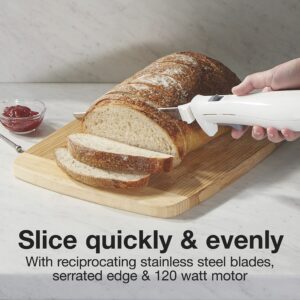 Proctor Silex Easy Slice Electric Knife for Carving Meats, Poultry, Bread, Crafting Foam and More, Lightweight with Contoured Grip, White, (74312)