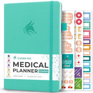 clever fox compact a5 medical planner 12-month – medical notebook, health diary, wellness journal & logbook to track health – self-care medical journal – 12 months, undated (light turquoise)