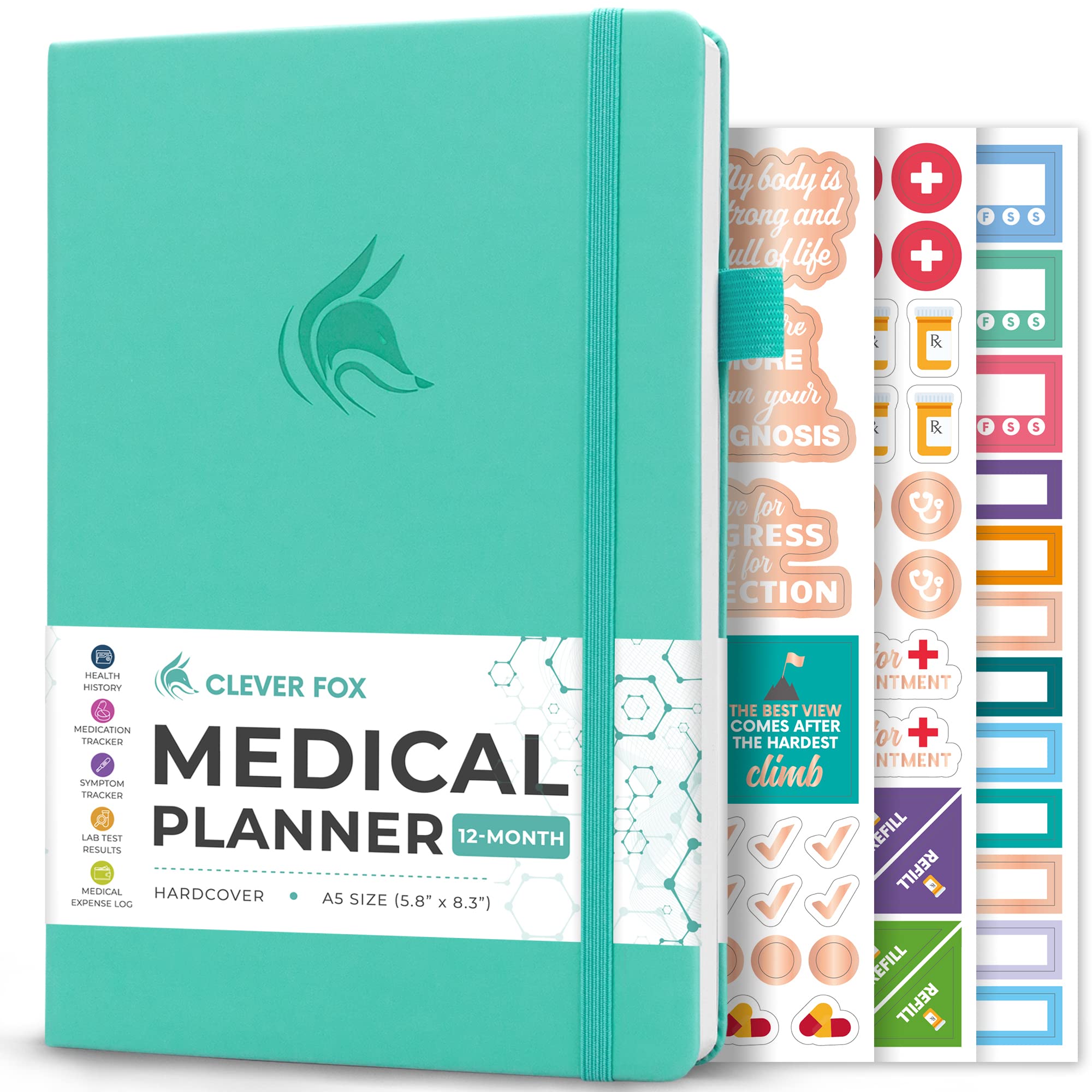 Clever Fox Compact A5 Medical Planner 12-Month – Medical Notebook, Health Diary, Wellness Journal & Logbook to Track Health – Self-Care Medical Journal – 12 Months, Undated (Light Turquoise)