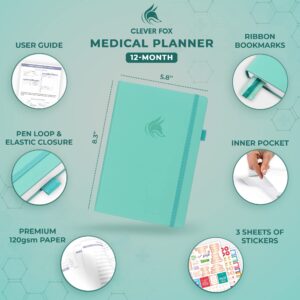 Clever Fox Compact A5 Medical Planner 12-Month – Medical Notebook, Health Diary, Wellness Journal & Logbook to Track Health – Self-Care Medical Journal – 12 Months, Undated (Light Turquoise)