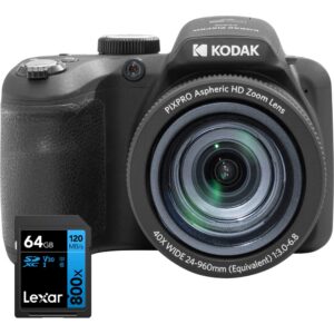 Kodak AZ405BK PIXPRO Astro Zoom 20MP Digital Camera 40X Optical Zoom 24mm Black Bundle with Lexar 64GB High-Performance 800x UHS-I SDHC Memory Card Blue Series