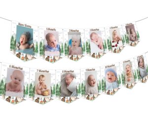 one happy camper photo banner for boys girls 1st forest safari camping theme birthday party decorations photo banner from newborn to 12 months adventure camping annual milestone photo banner supplies