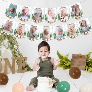 One Happy Camper Photo Banner for Boys Girls 1st Forest Safari Camping Theme Birthday Party Decorations Photo Banner from Newborn to 12 Months Adventure Camping Annual Milestone Photo Banner Supplies