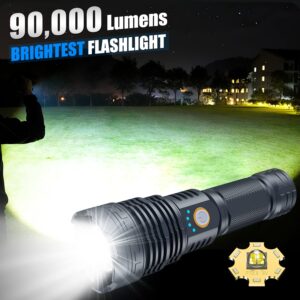 TUXUMAZ 9000 Lumens Rechargeable LED Flashlight, Waterproof, 5 Modes, 12.45Oz, Black