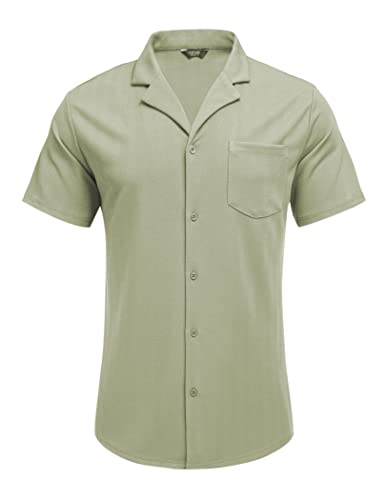 COOFANDY Men's Short Sleeve Button Down Shirt Wrinkle Free Untucked Dress Shirts Summer Beach Fitted Cuban Shirt Green