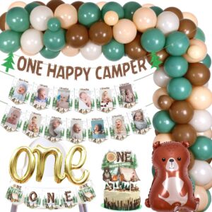 one happy camper birthday decorations for kids green balloon garland one happy camper photo banner cake topper 1st forest camping birthday backdrop adventure let’s go camping party 1st supplies