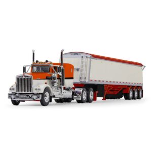 dcp by first gear orange pearl: kenworth w900a with 60" sleeper & lode king hopper trailer