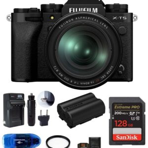 Fujifilm X-T5 Mirrorless Digital Camera with XF 16-80mm f/4 R OIS WR Lens Bundle, Includes: SanDisk 128GB Extreme PRO SDXC Memory Card, Spare Fujifilm NP-W235 Battery + More