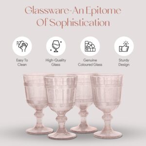 American Atelier Vintage Wine Glasses | Set of 4 | Wine Goblets | Colored Vintage Style Glassware | Dishwasher Safe | Bubbled Glass | 11-Ounce Capacity (Pink)