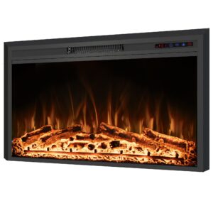 rodalflame 50" wide electric fireplace inserts with adjustable flame colors, fireplace heater with touch screen & remote control, recessed in wall, 750/1500w, timer