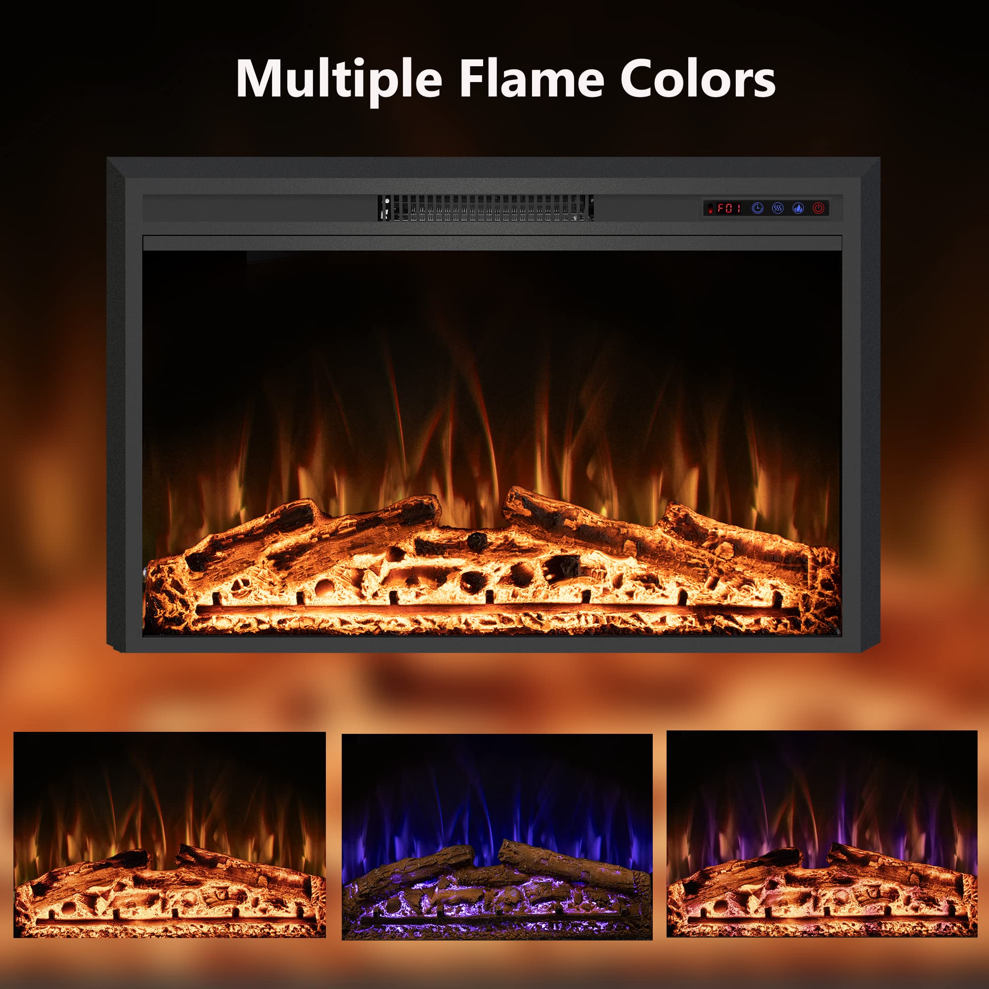 Rodalflame 50" Wide Electric Fireplace Inserts with Adjustable Flame Colors, Fireplace Heater with Touch Screen & Remote Control, Recessed in Wall, 750/1500W, Timer