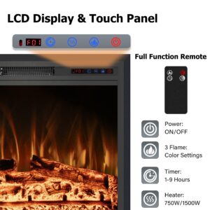 Rodalflame 50" Wide Electric Fireplace Inserts with Adjustable Flame Colors, Fireplace Heater with Touch Screen & Remote Control, Recessed in Wall, 750/1500W, Timer