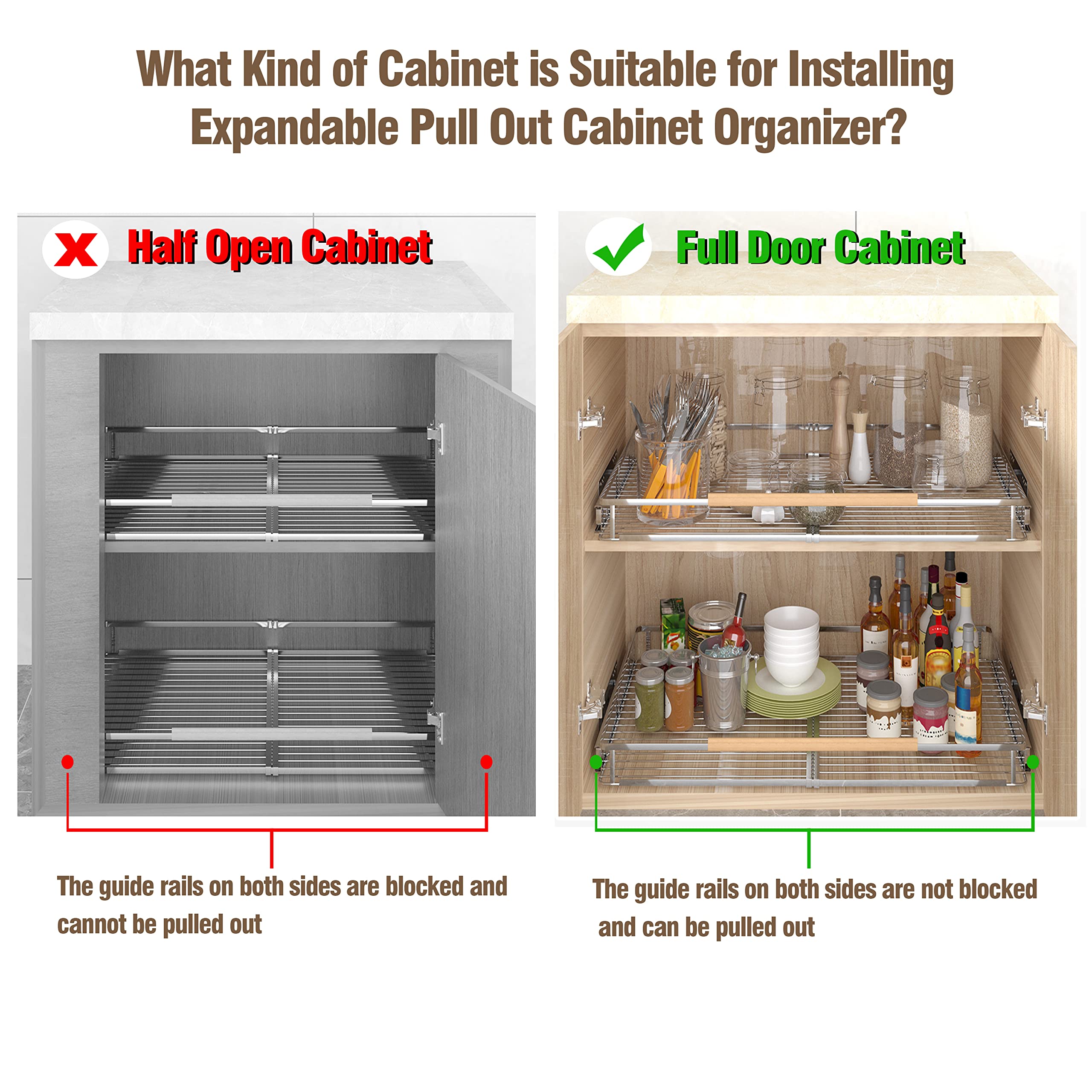 2Pack Pull Out Cabinet Organizer, 17.1~28"W x 22.5"D Expandable Pull Out Shelves for Kitchen Cabinets, Heavy Duty Slide Out Pantry Shelves Sliding Shelf for Home Kitchen,Under Sink,Bathroom,Wardrobe