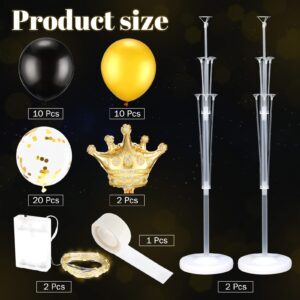 Sosation 2 Set Floor Crown Balloon Stand Kit Includes LED String Lights 42 Balloons 44 Balloon Sticks 26 Balloon Cups Gold Balloon Column Backdrop Decoration for Birthday Graduation Baby Shower Party