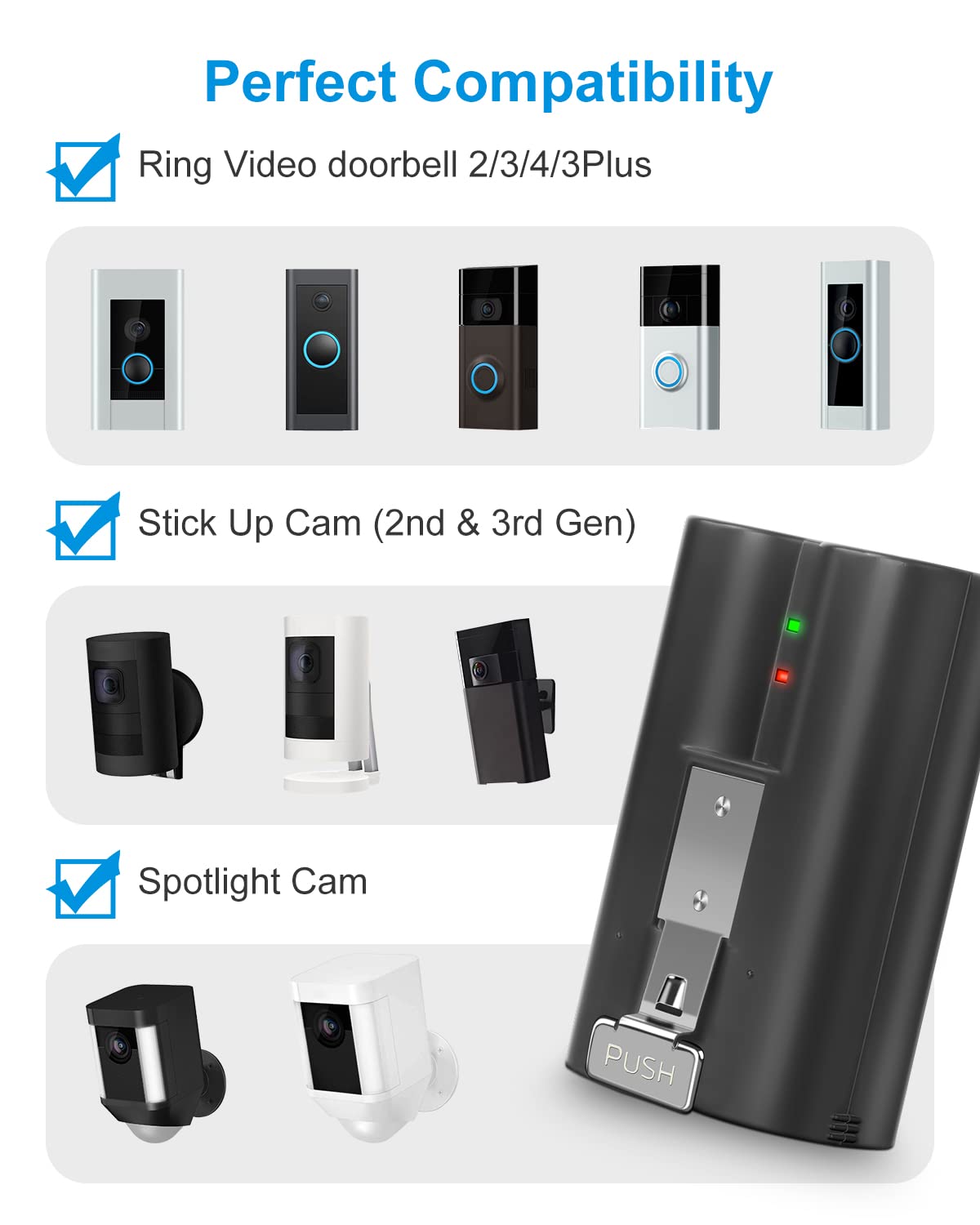 2Pack Replacement for Ring Battery Compatible with Ring-Doorbell-Camera 2/3/4/3plus, Stick Up Cam Battery (2nd and 3rd Gen), Also for Spotlight Cam and Peephole Cam, Rechargeable 3.65V 6040mAh Battery