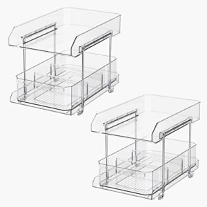 sanno 2 tier clear organizer with dividers, kitchen pantry pull-out under sink organizer sliding storage drawers baskets, medicine bins bathroom vanity counter organizing tray
