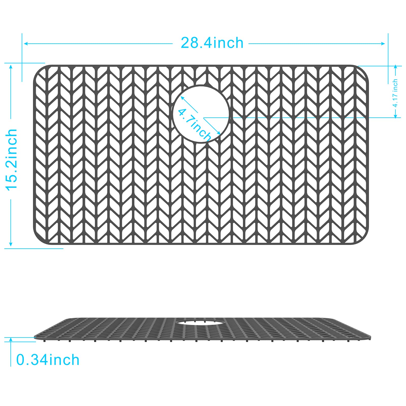 AWOKE Sink Protectors for Kitchen Sink - 28.4"x 15.2" Sink Mat - Heat-resistant Easy-clean Silicone Sink Mat - for Protection of Stainless Steel Sink - with Rear Drain (Grey)