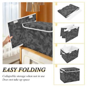 Kigai Storage Basket Black Camo Storage Boxes with Lids and Handle, Large Storage Cube Bin Collapsible for Shelves Closet Bedroom Living Room, 16.5x12.6x11.8 In
