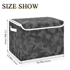 Kigai Storage Basket Black Camo Storage Boxes with Lids and Handle, Large Storage Cube Bin Collapsible for Shelves Closet Bedroom Living Room, 16.5x12.6x11.8 In